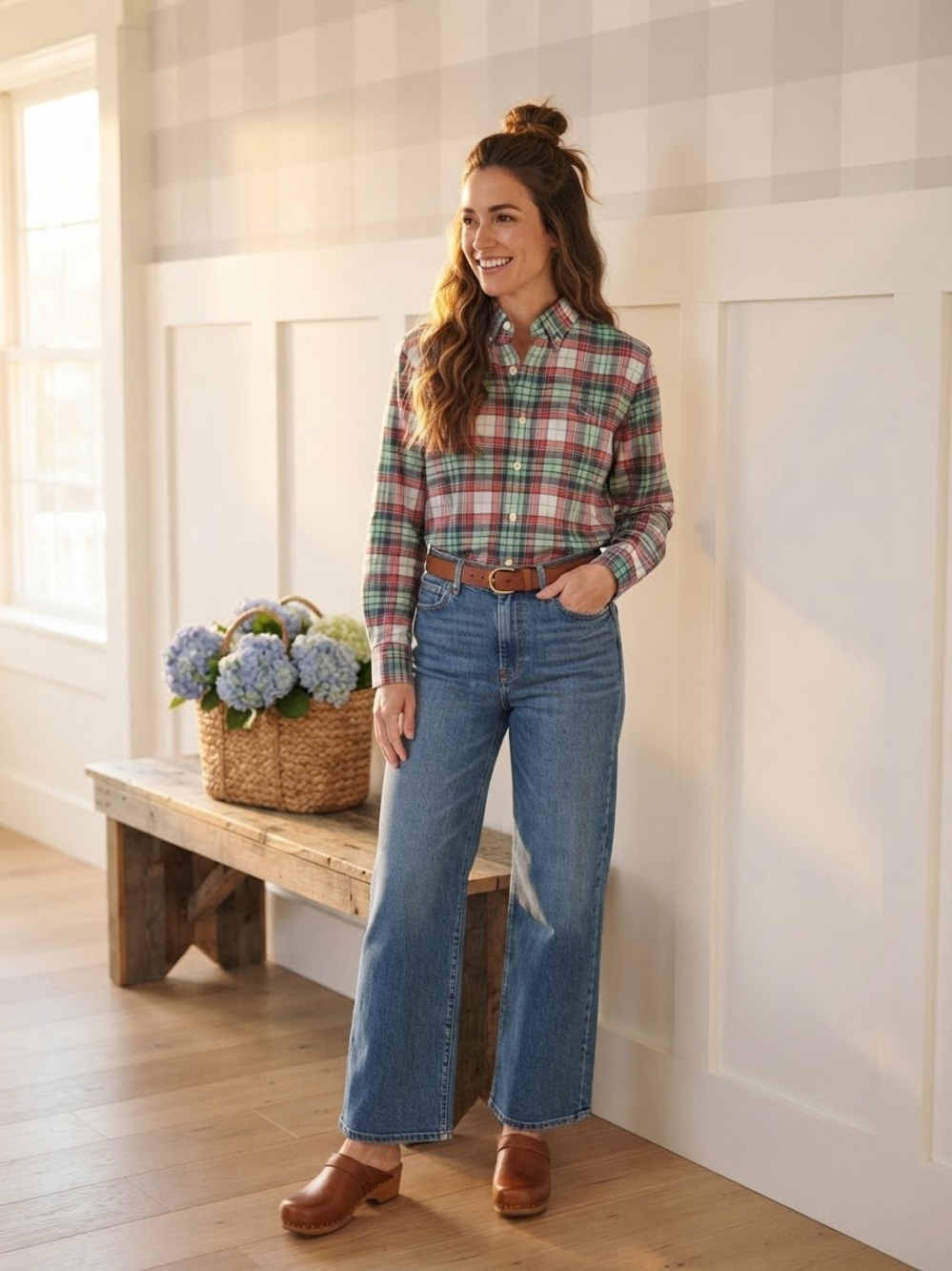 Vineyard Vines Red, Green & Cream Plaid Button-Down Shirt